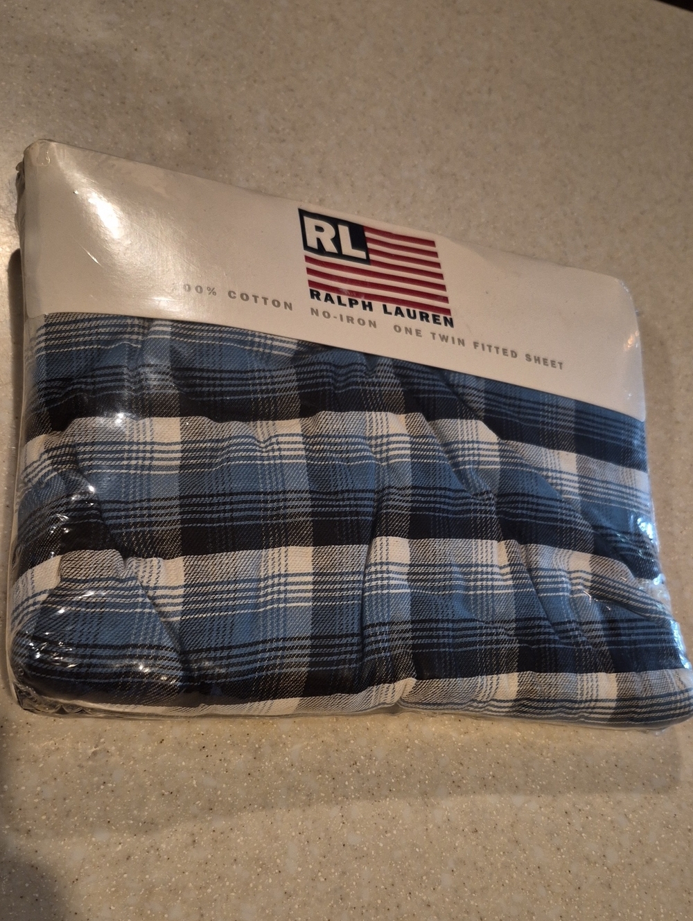 Ralph Lauren Blue and White Plaid Fitted Sheet - Twin Vintage 90s New In Package